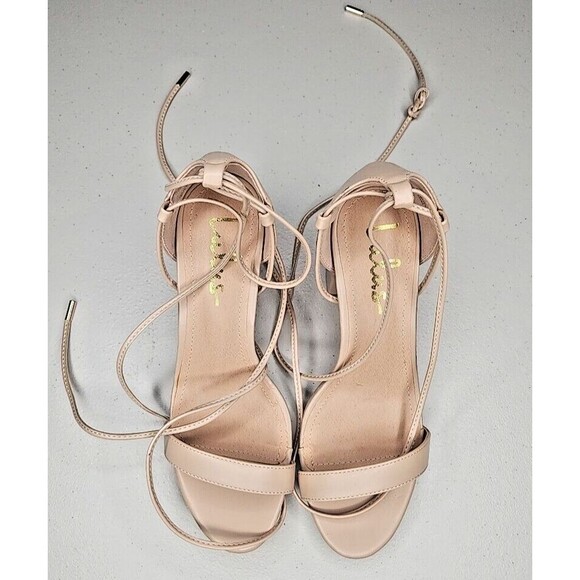 Lulus Neutral Wrap Nude Lace Up Gladiator Block Heel Sandals Heels 9 EUC - Picture 1 of 8